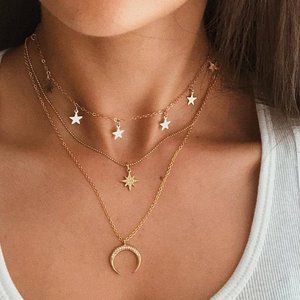 Women's Necklace - Stars & Moon - Gold